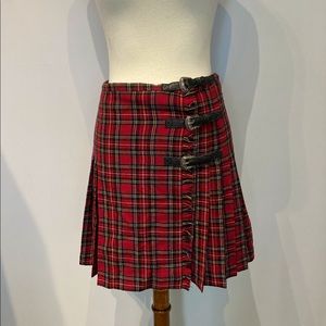 The Kooples Plaid Mini Skirt w/ leather Detail